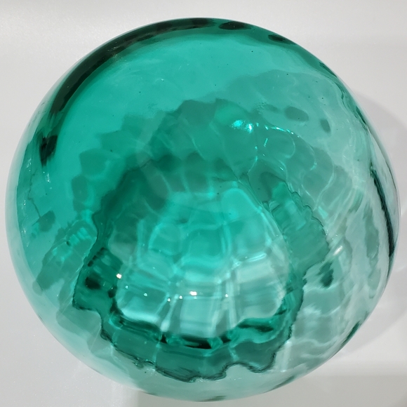 Vntg 5" Peacock Turquoise Optic Swirl Squat Vase - Picture 10 of 13